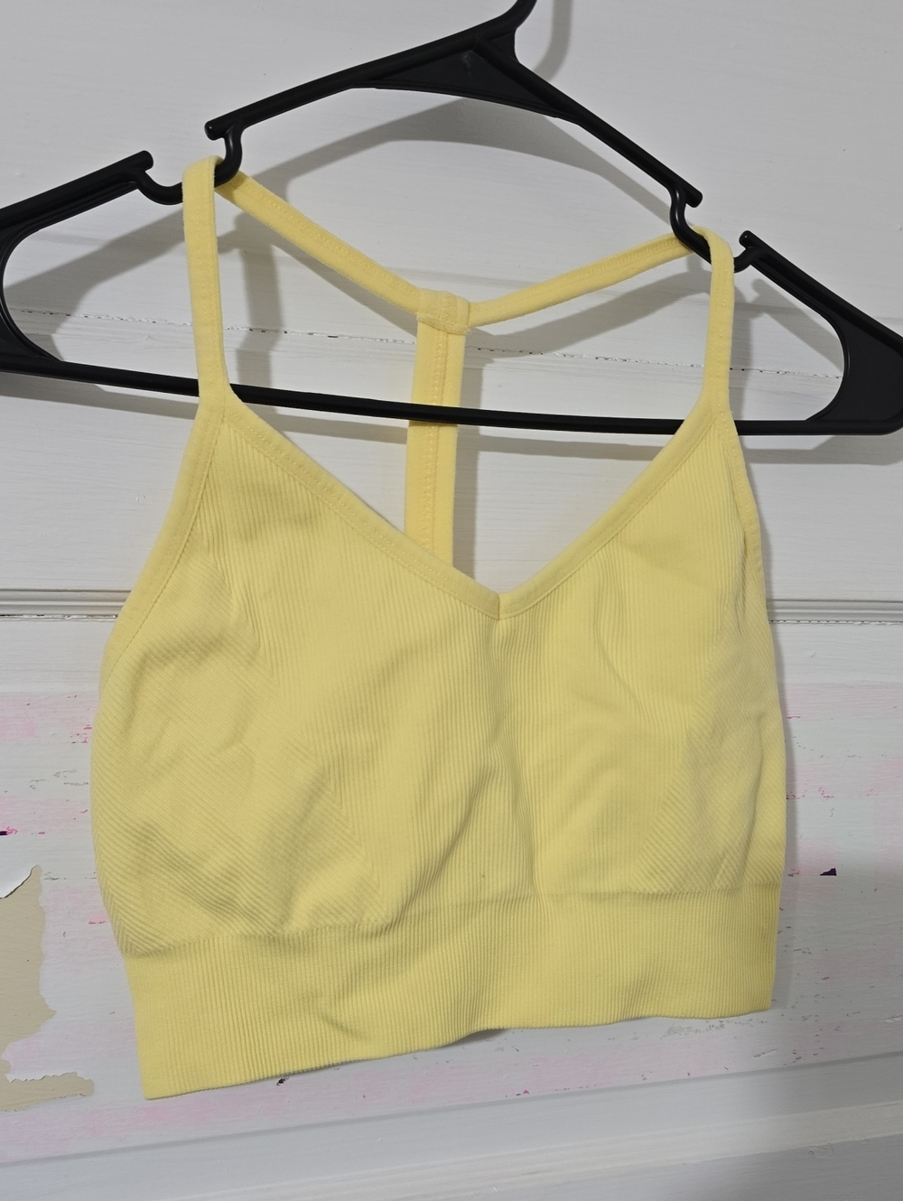 Yogalicious Light Yellow Ribbed T-Back Bralette